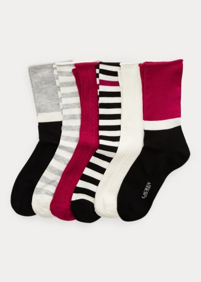 Women's Ralph Lauren Striped Roll-Top 6-Pack Socks | 930528AQO